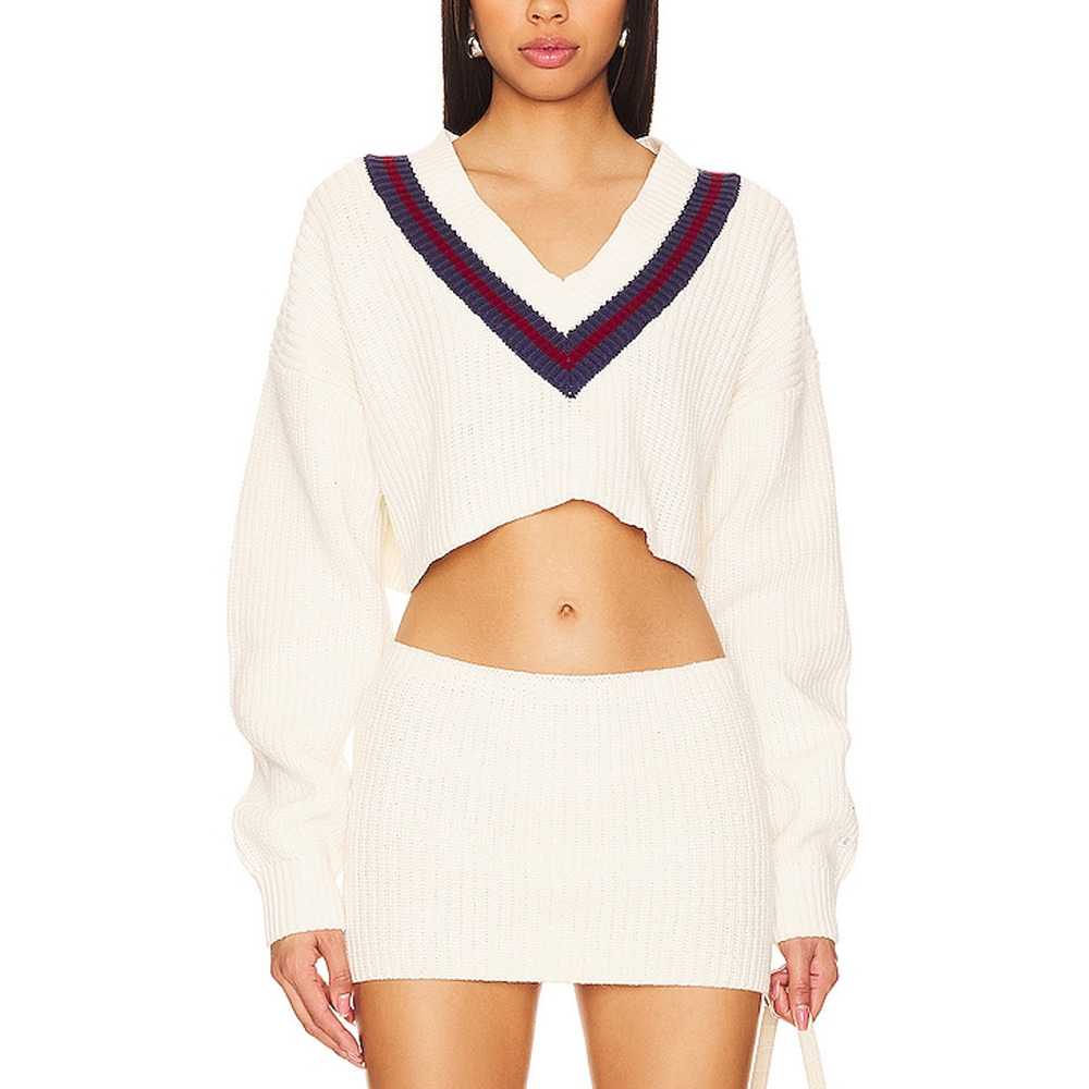 Champion x Danielle Guizio White Crop Rib Knit Pullover Sweater Size S